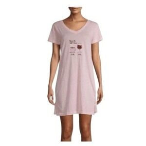 Sleep & Co Sleep Shirt Nightgown Pink V-Neck Short Sleeve Pajama Top M